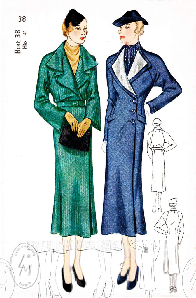1930s 30s Simplicity 1974 draped collar duster coat vintage outerwear sewing pattern reproduction
