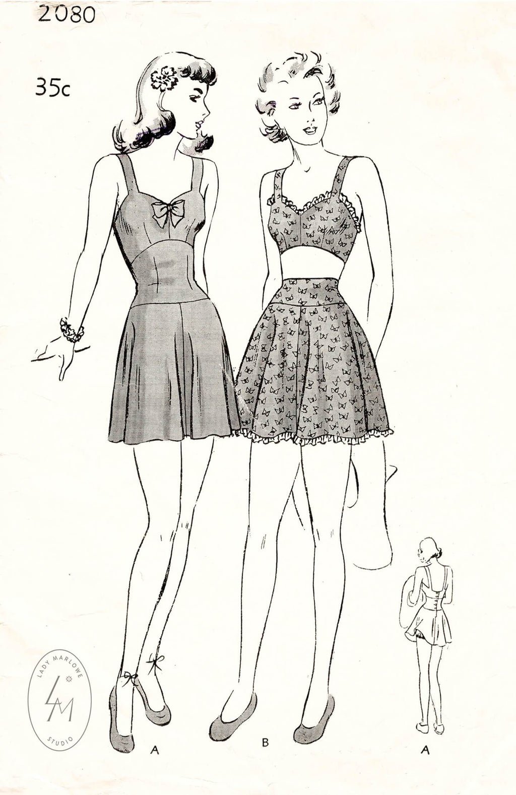 1940s Butterick 2080 vintage sewing pattern playsuit beachwear bathing suit crop top