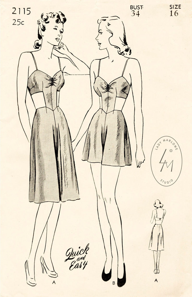 Butterick 2115 1940s step in teddy vintage lingerie sewing pattern 1940 40s
