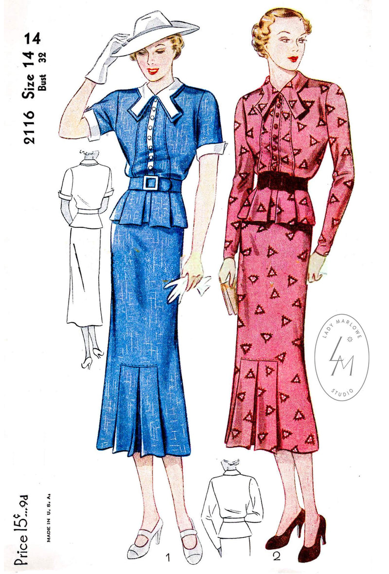 Simplicity 2116 1930s dress suit vintage sewing pattern repoduction