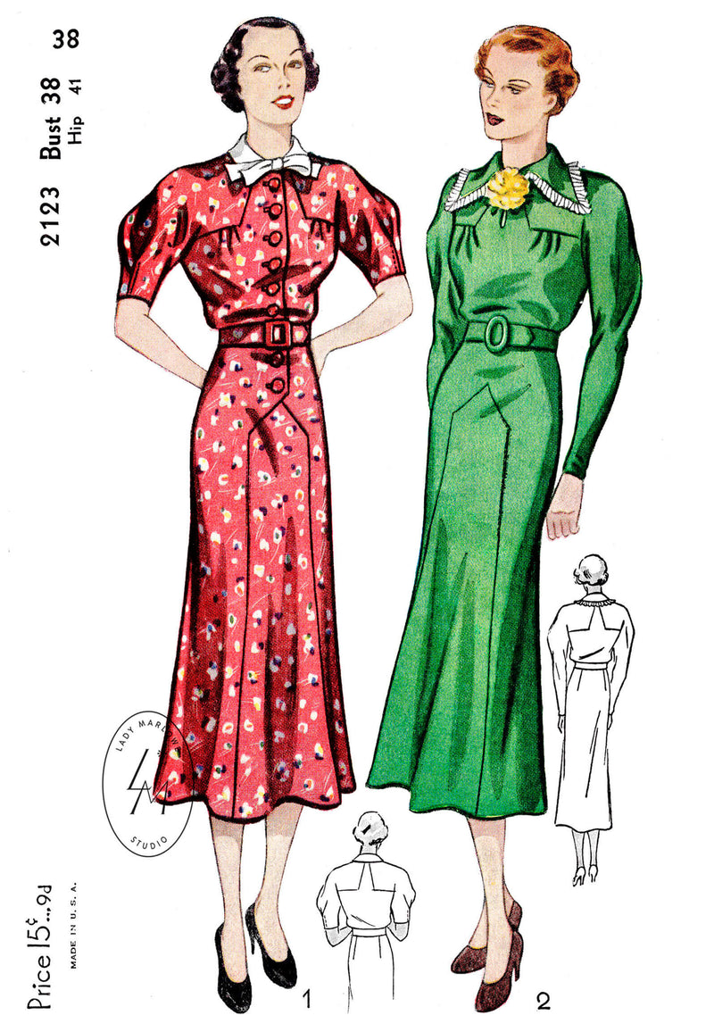 1930s 30s day dress Simplicity 2123 puff sleeves leg of mutton sleeves vintage sewing pattern reproduction