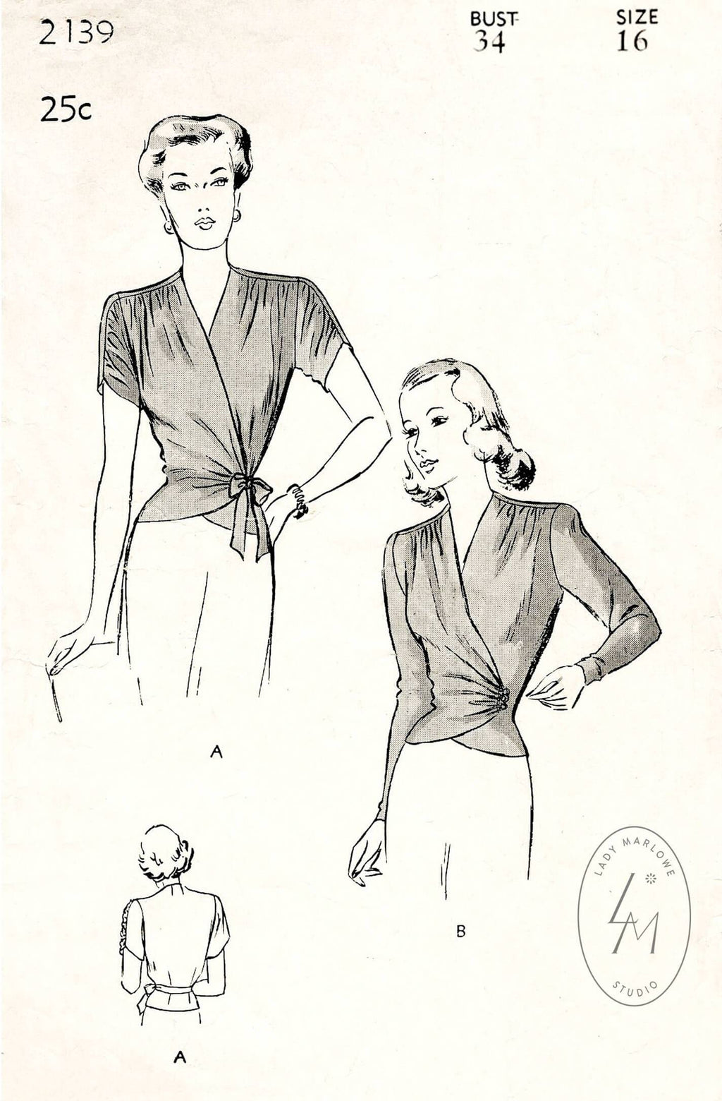 Butterick 2139 1940s wrap blouse vintage sewing pattern 40s 1940