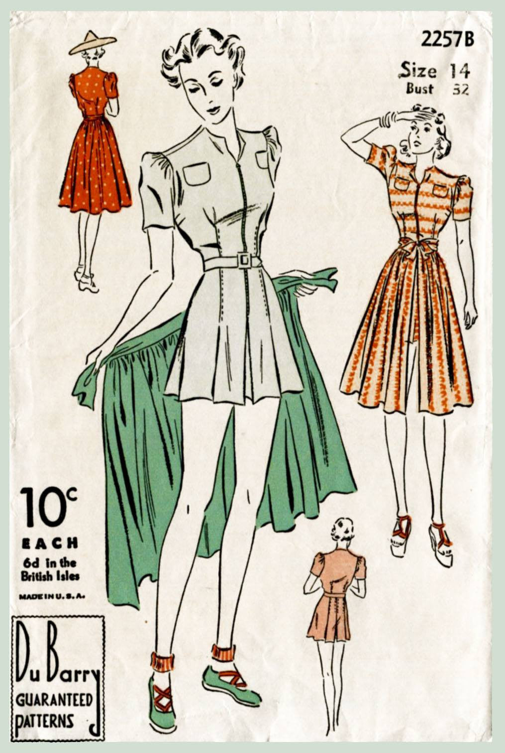 DuBarry 2257B 1930s beachwear playsuit skirt vintage sewing pattern