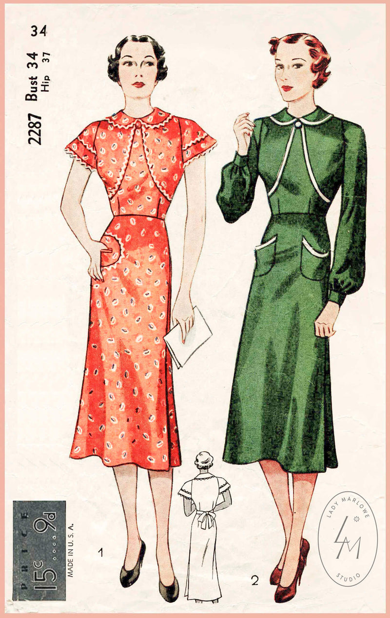 Simplicity 2287 1930s day dress vintage sewing pattern