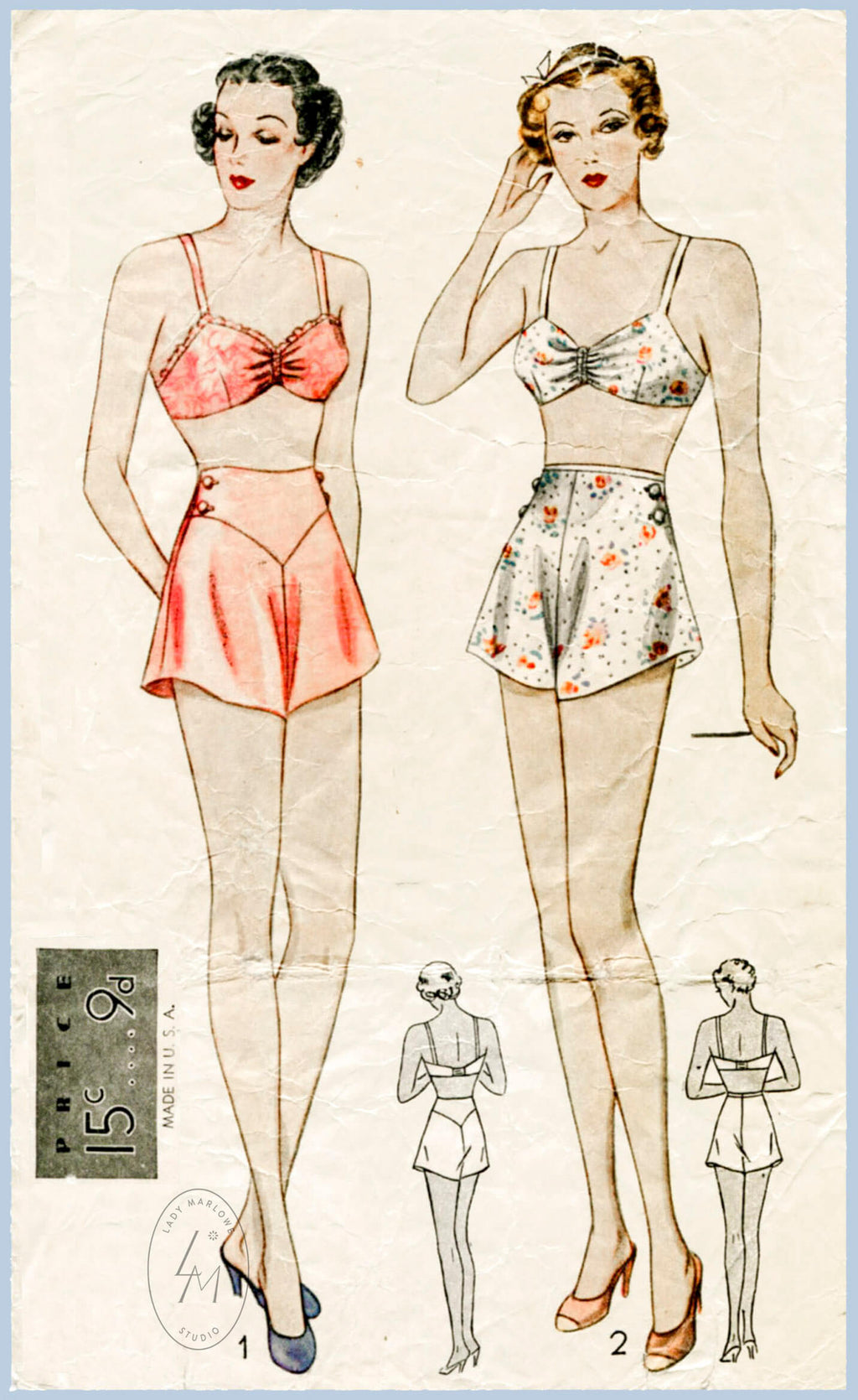 1930s vintage lingerie sewing pattern bra and panties 2288 – Lady