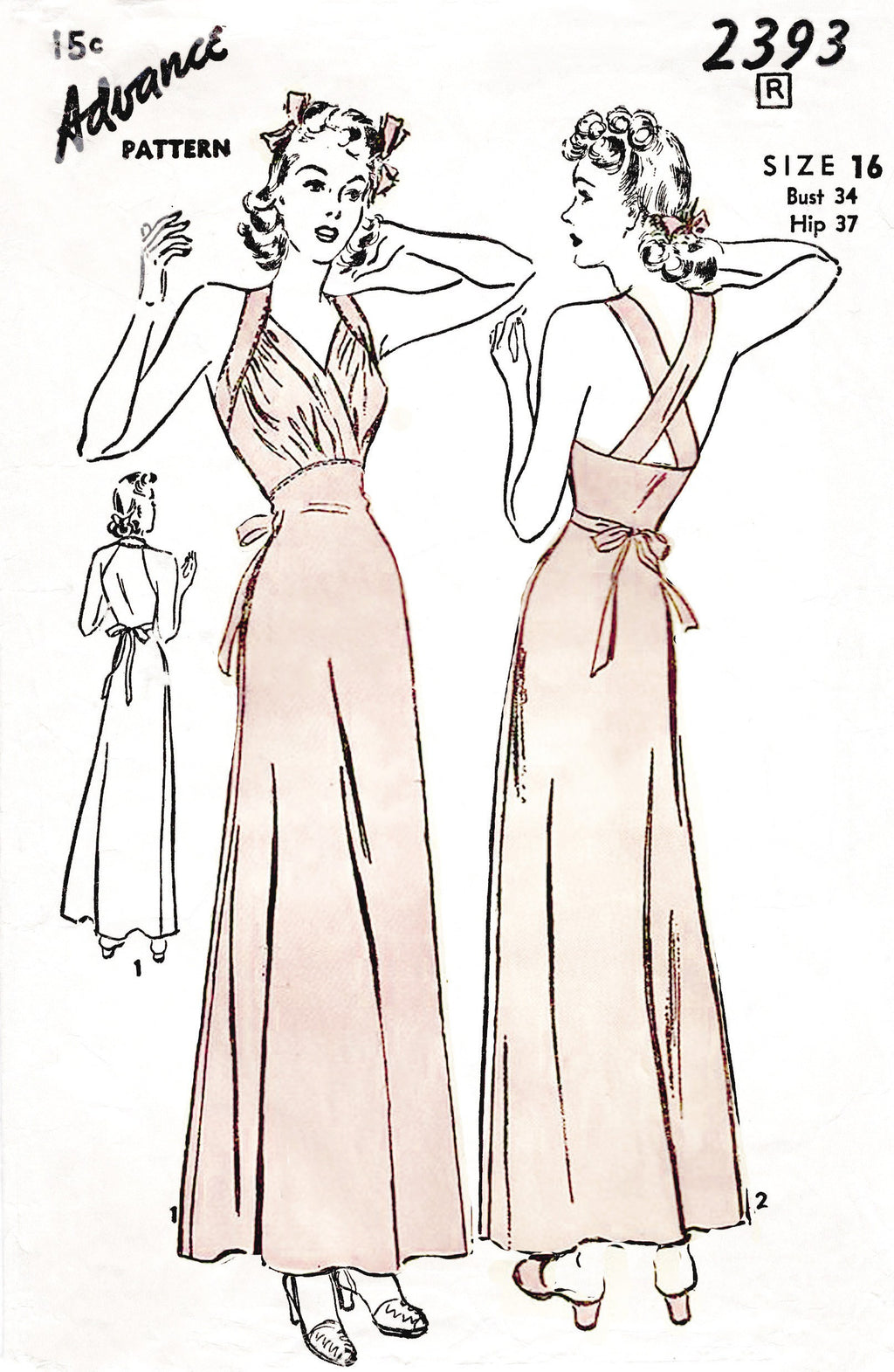 1930s Floor Length Evening Gown Sewing Pattern Bust 32 B32 Du