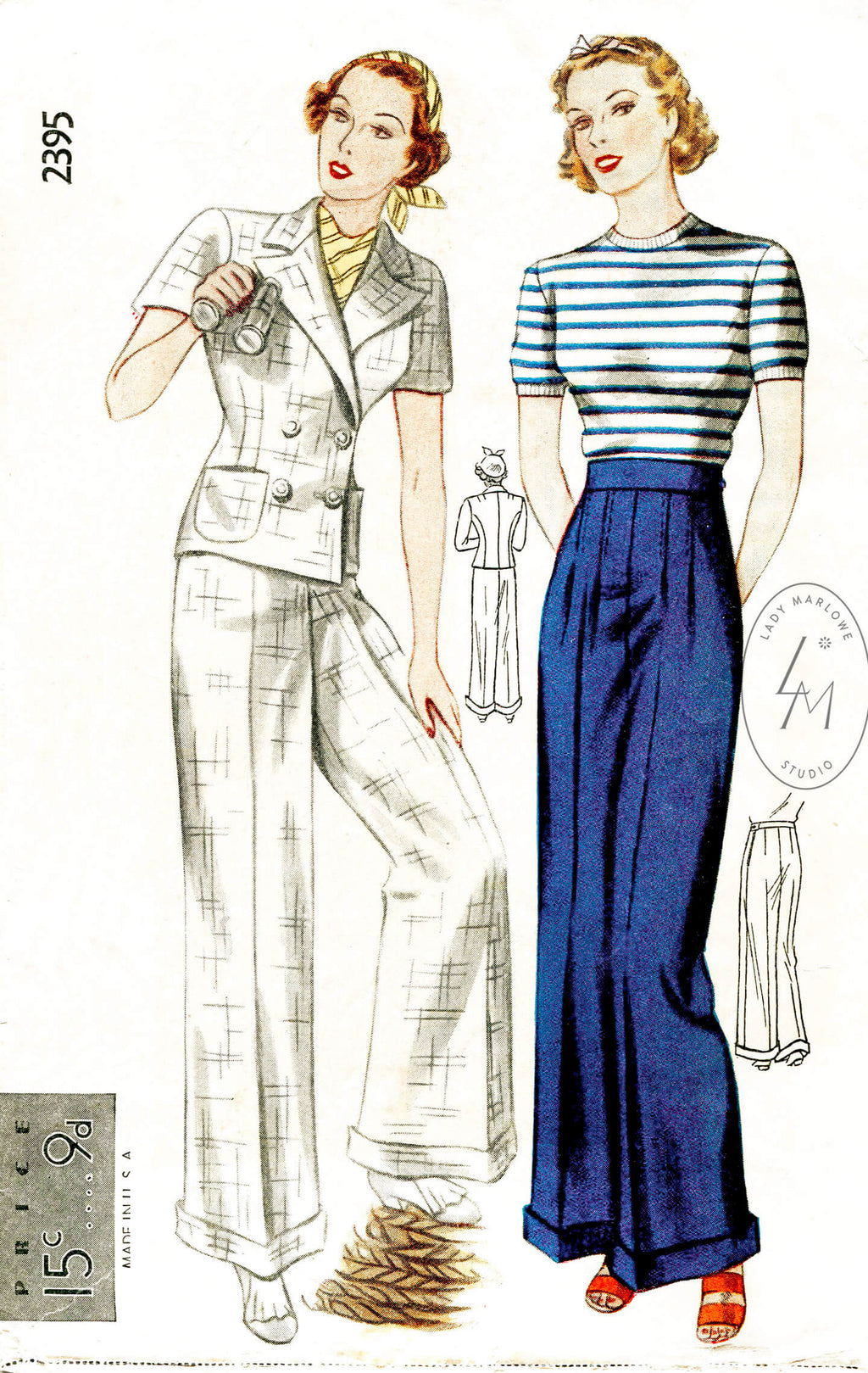 Simplicity 2395 1930s trousers nautical style vintage sewing pattern