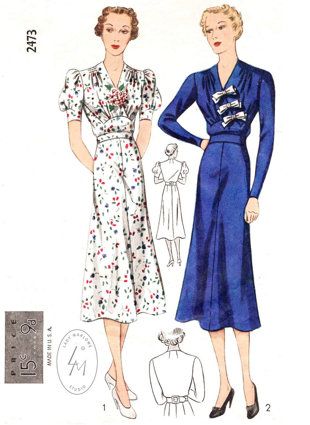 1930s dress vintage sewing pattern flared skirt reproduction – Lady Marlowe