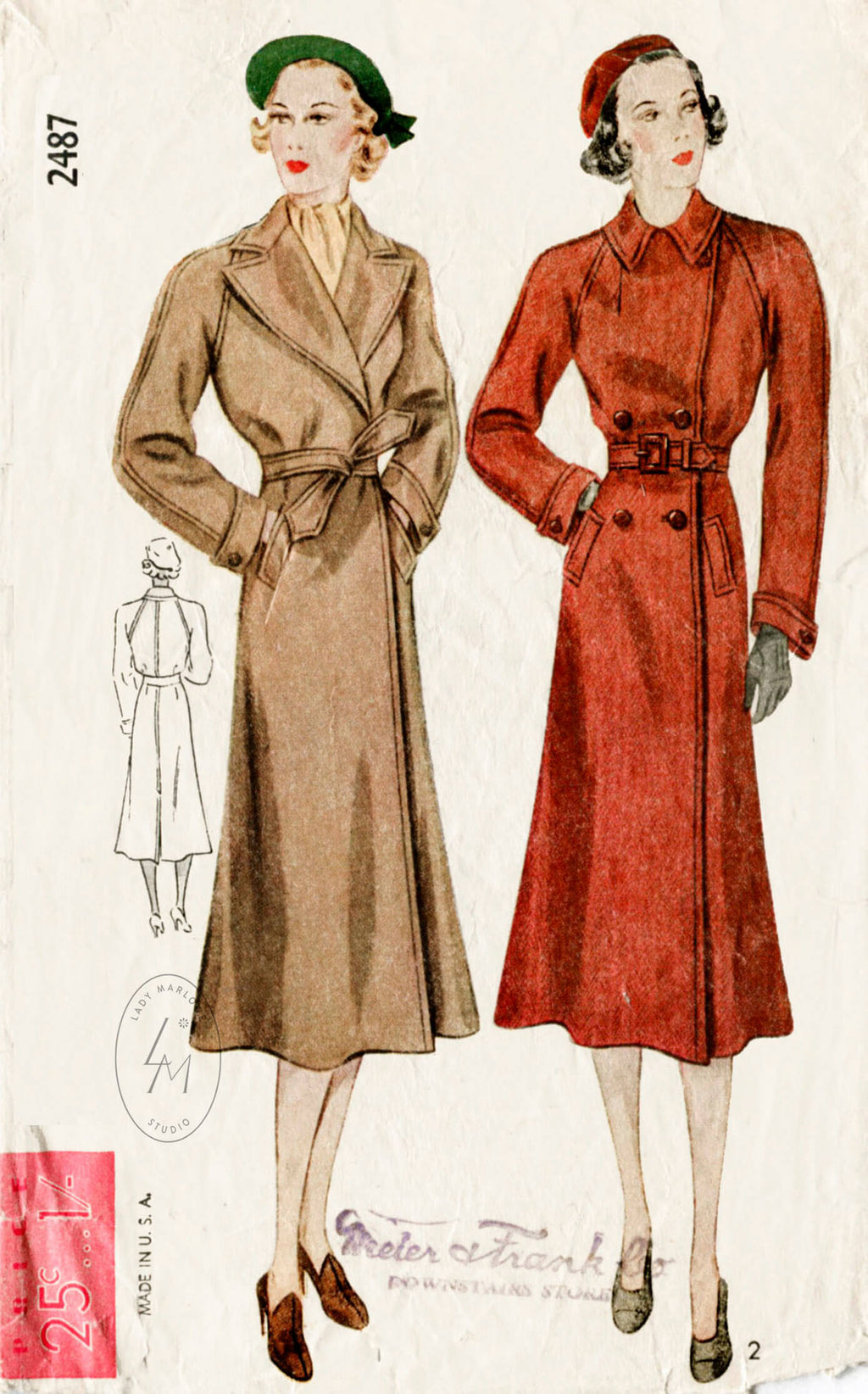 Simplicity 2487 1930s coat vintage sewing pattern