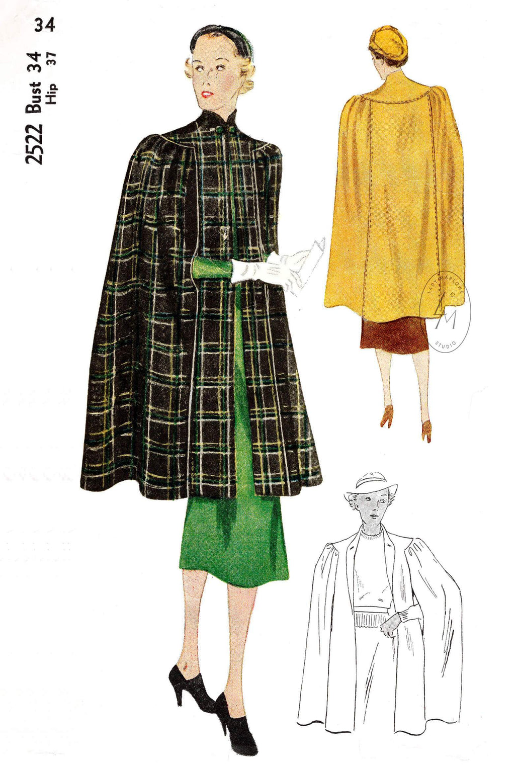 Simplicity 2522 1930s outerwear cape vintage sewing pattern repro