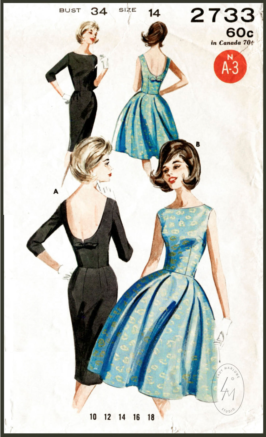 Butterick 2733 1960s LBD cocktail wiggle dress vintage sewing pattern