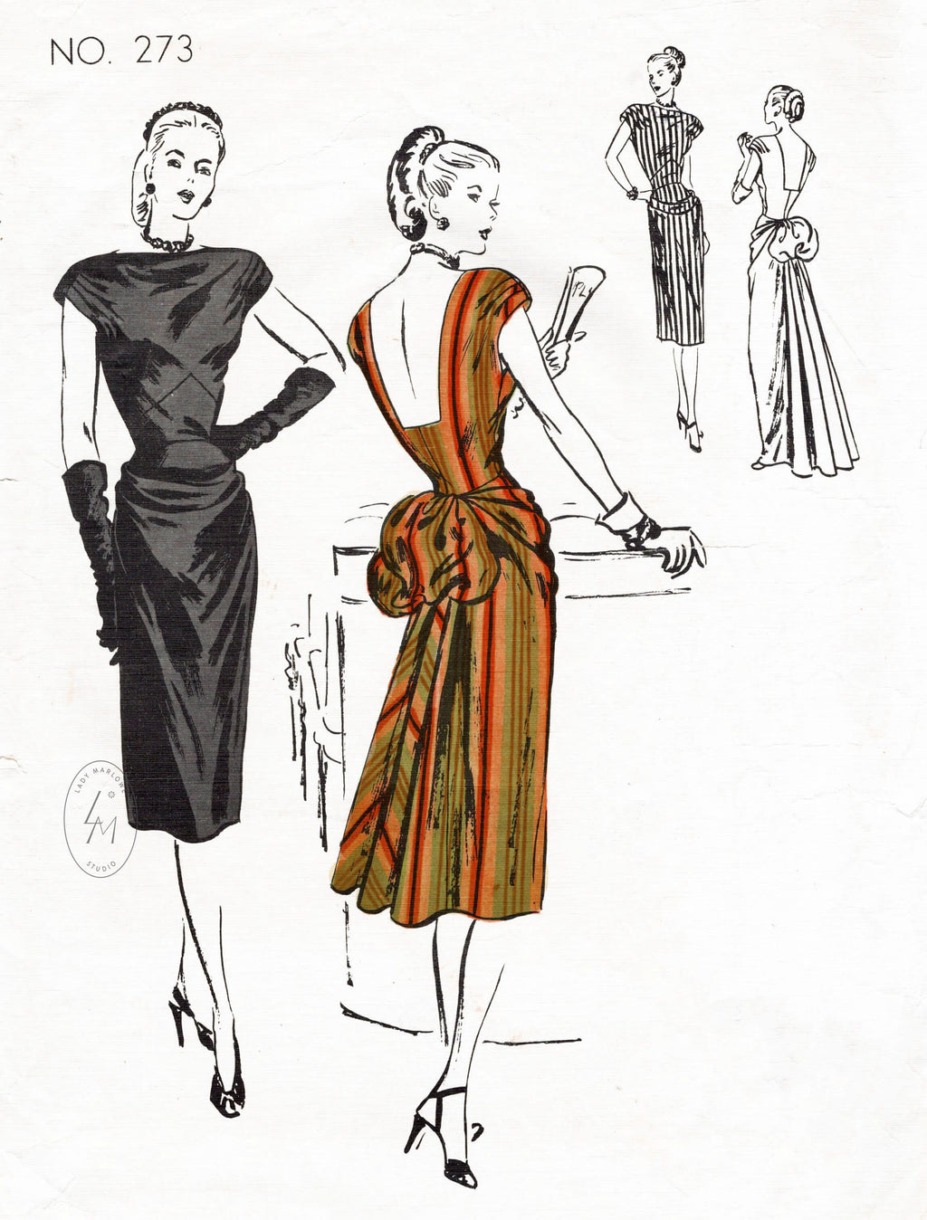 1940s evening dress vintage sewing pattern reproduction draped bustle – Lady  Marlowe