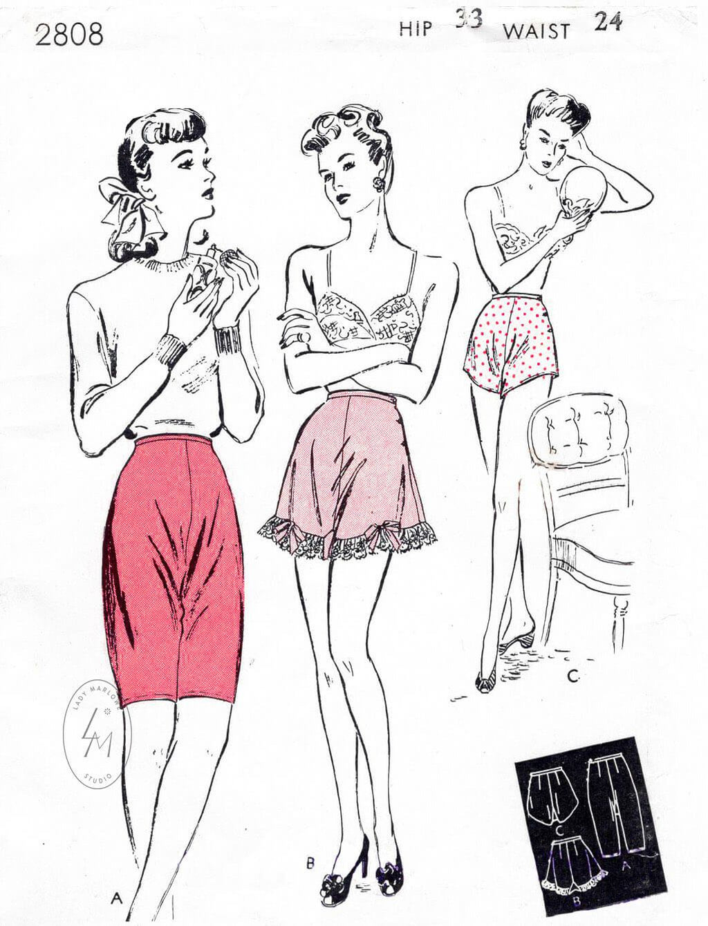 1940s Butterick 2808 vintage lingerie sewing pattern shorts and panties