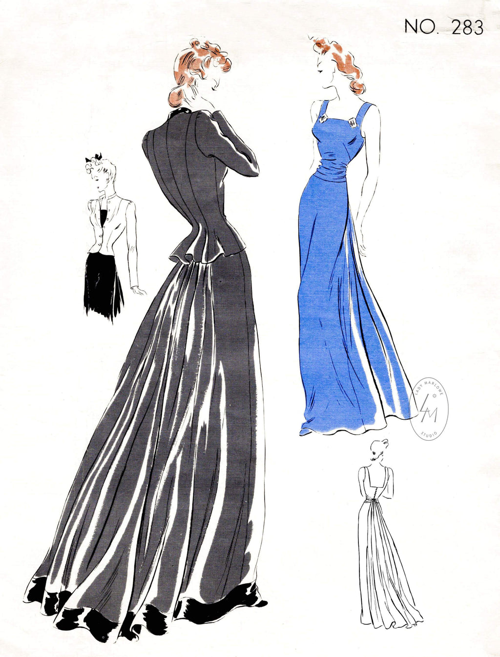 1930s evening dress gown and jacket Vogue Couturier 283 vintage sewing pattern reproduction 
