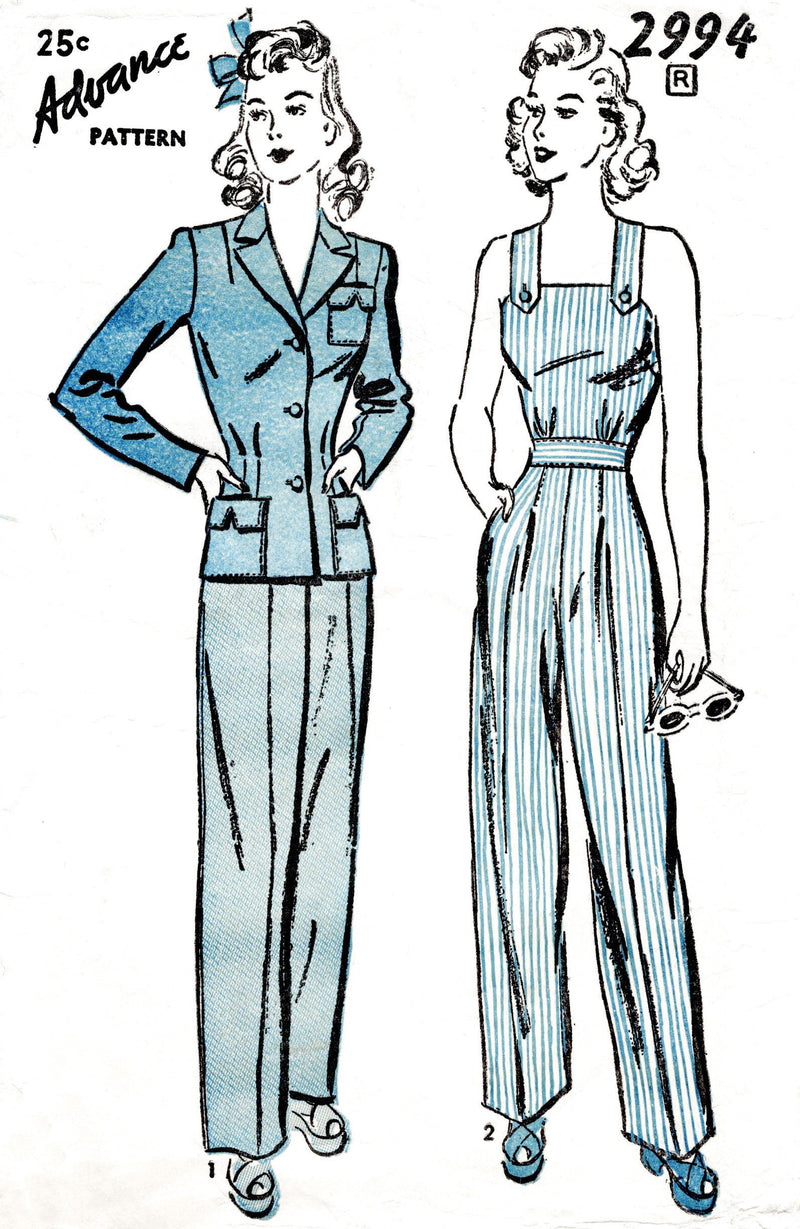 1940s rosie the riveter workwear sewing pattern Advance 2994 