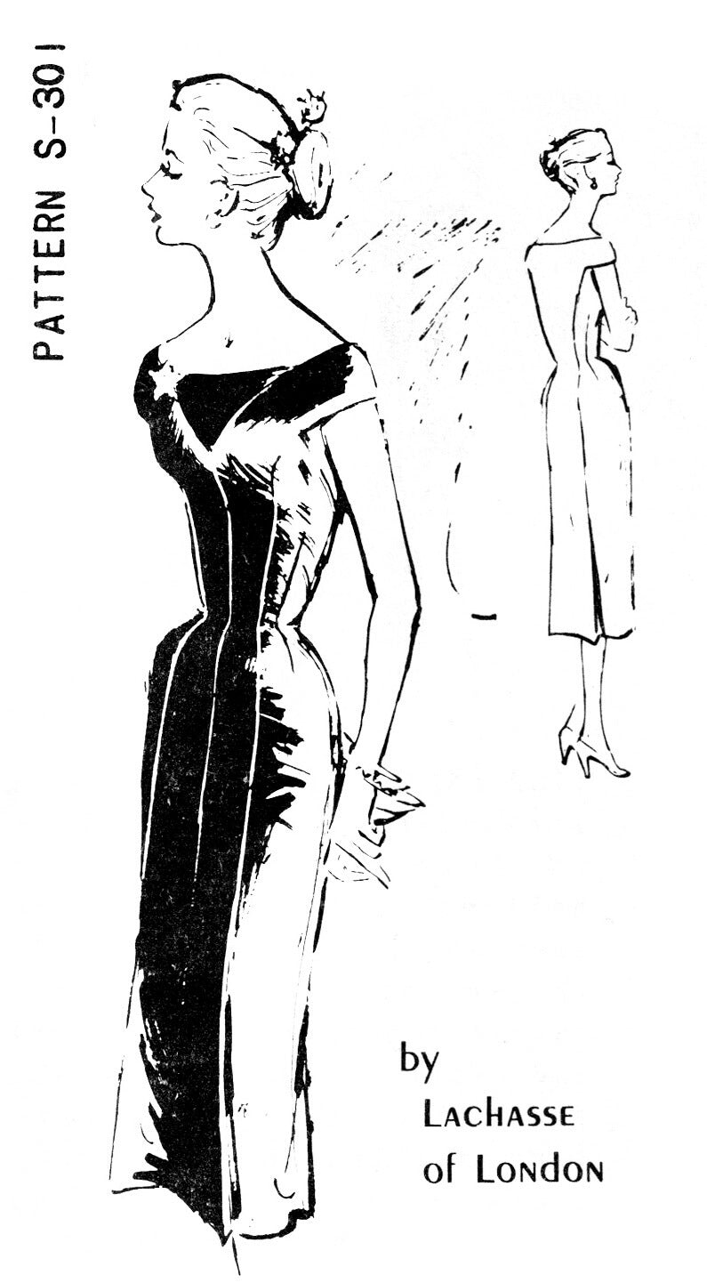 Spadea S-301 Lachasse bardot neckline wiggle dress vintage sewing pattern reproduction 