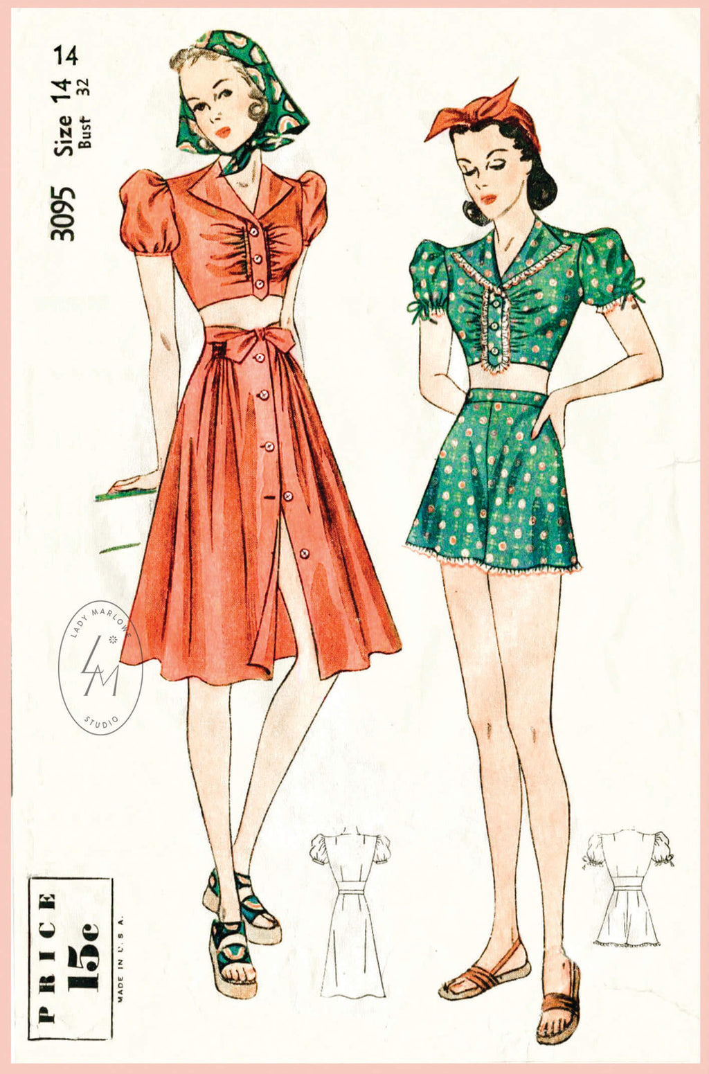 Simplicity 3095 1930s playsuit beachwear vintage sewing pattern