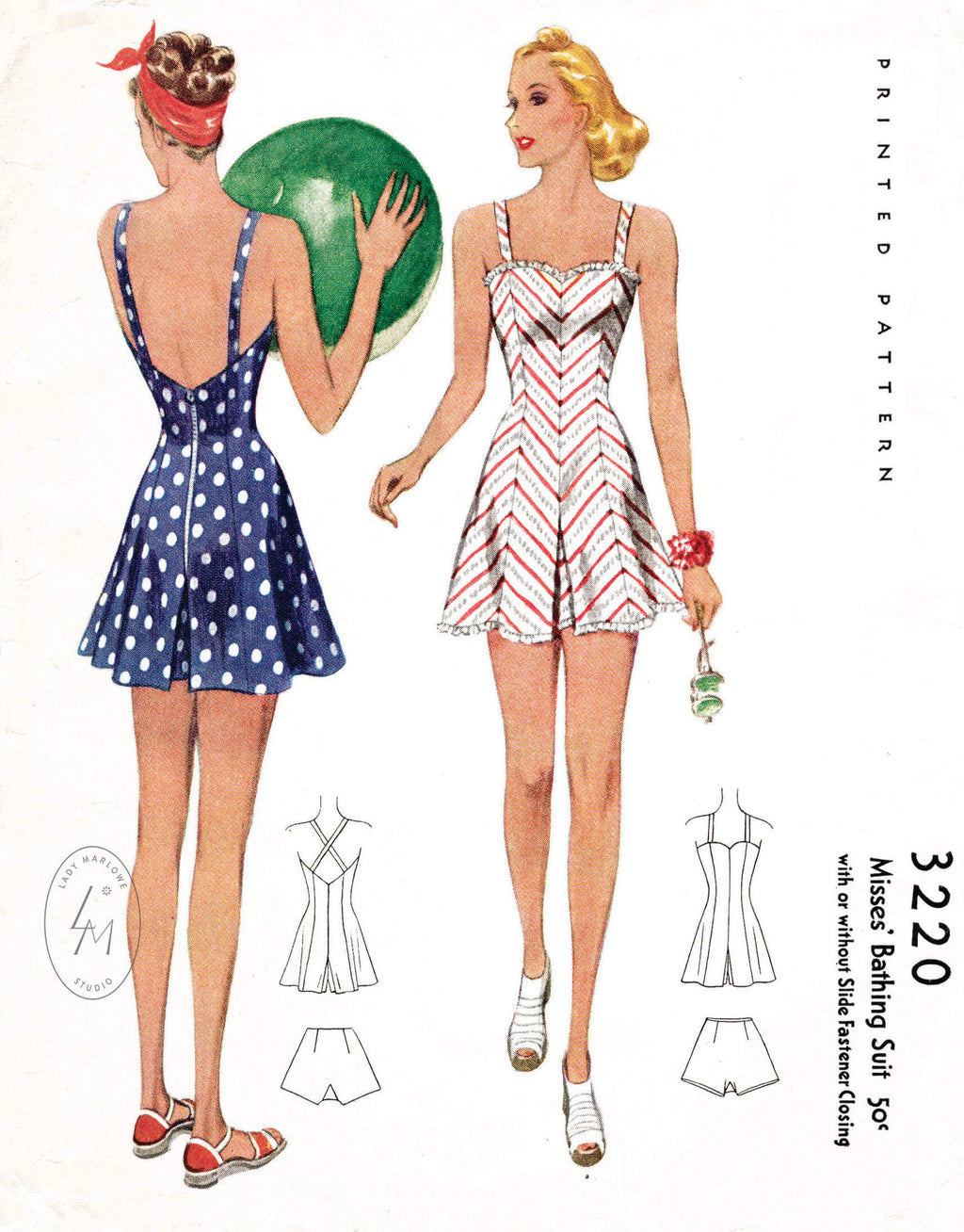 McCall 3220 1930s 1940s beachwear playsuit romper vintage sewing pattern reproduction