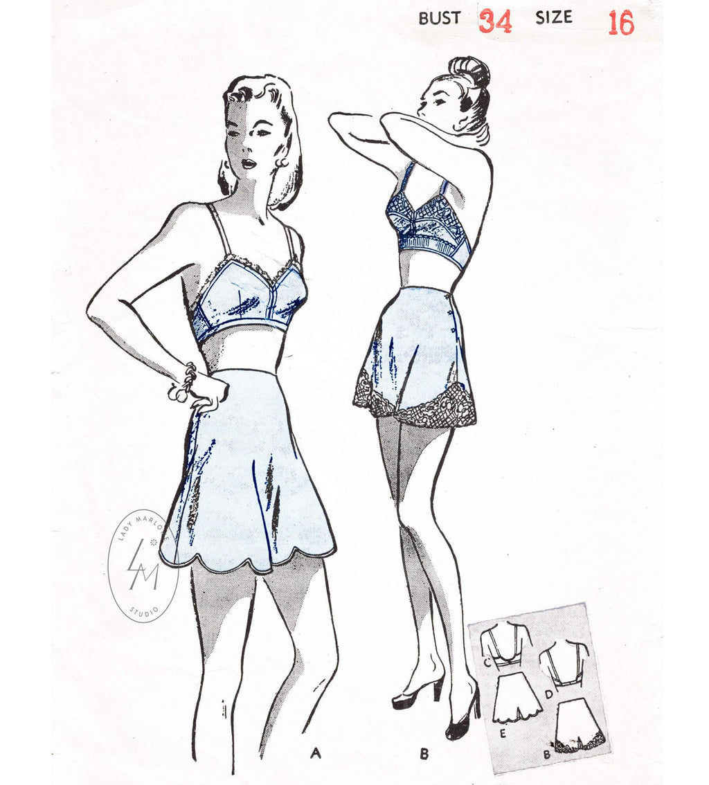 1940s vintage lingerie sewing pattern bra & tap shorts reproduction 3241 –  Lady Marlowe