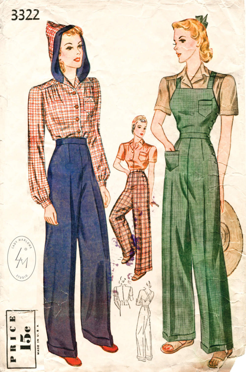 Simplicity 3322 1940s Rosie the Riveter overalls & blouse pattern