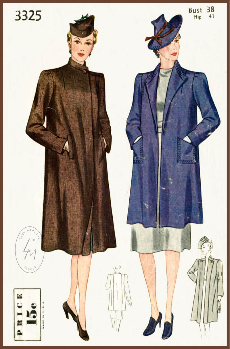 Simplicity 3325 1930s coat vintage sewing pattern