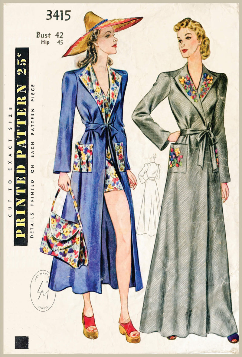 Simplicity 3415 1930s beachwear wrap coat & bag vintage sewing pattern