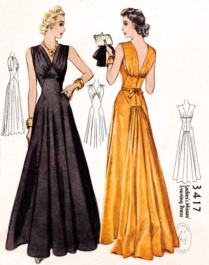 McCall 3417 1930s 1940s evening gown pattern vintage sewing pattern repro