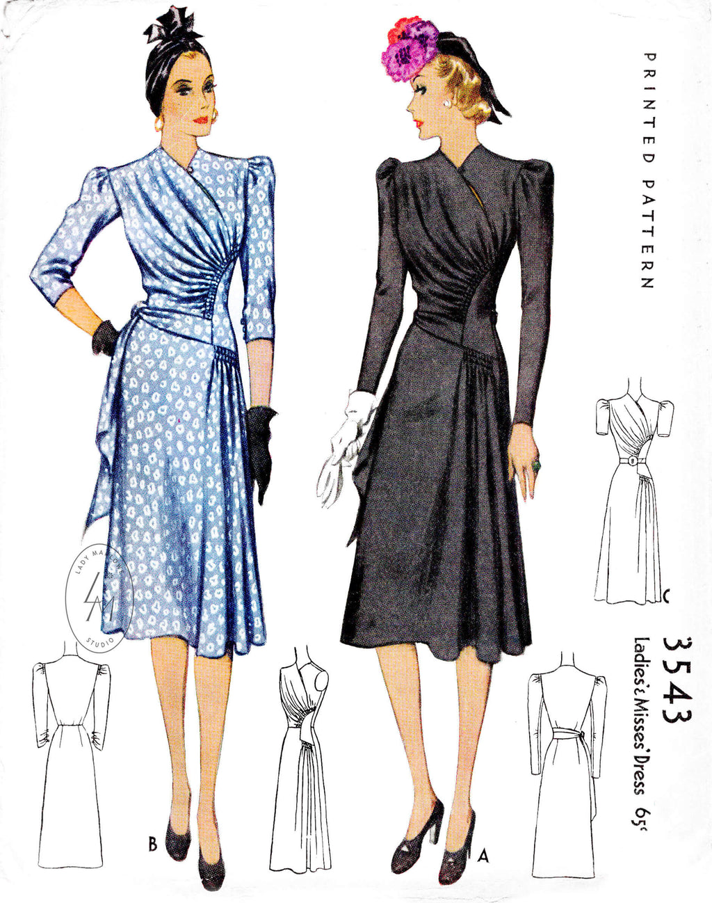 1930s 1940s afternoon dress vintage sewing pattern reproduction