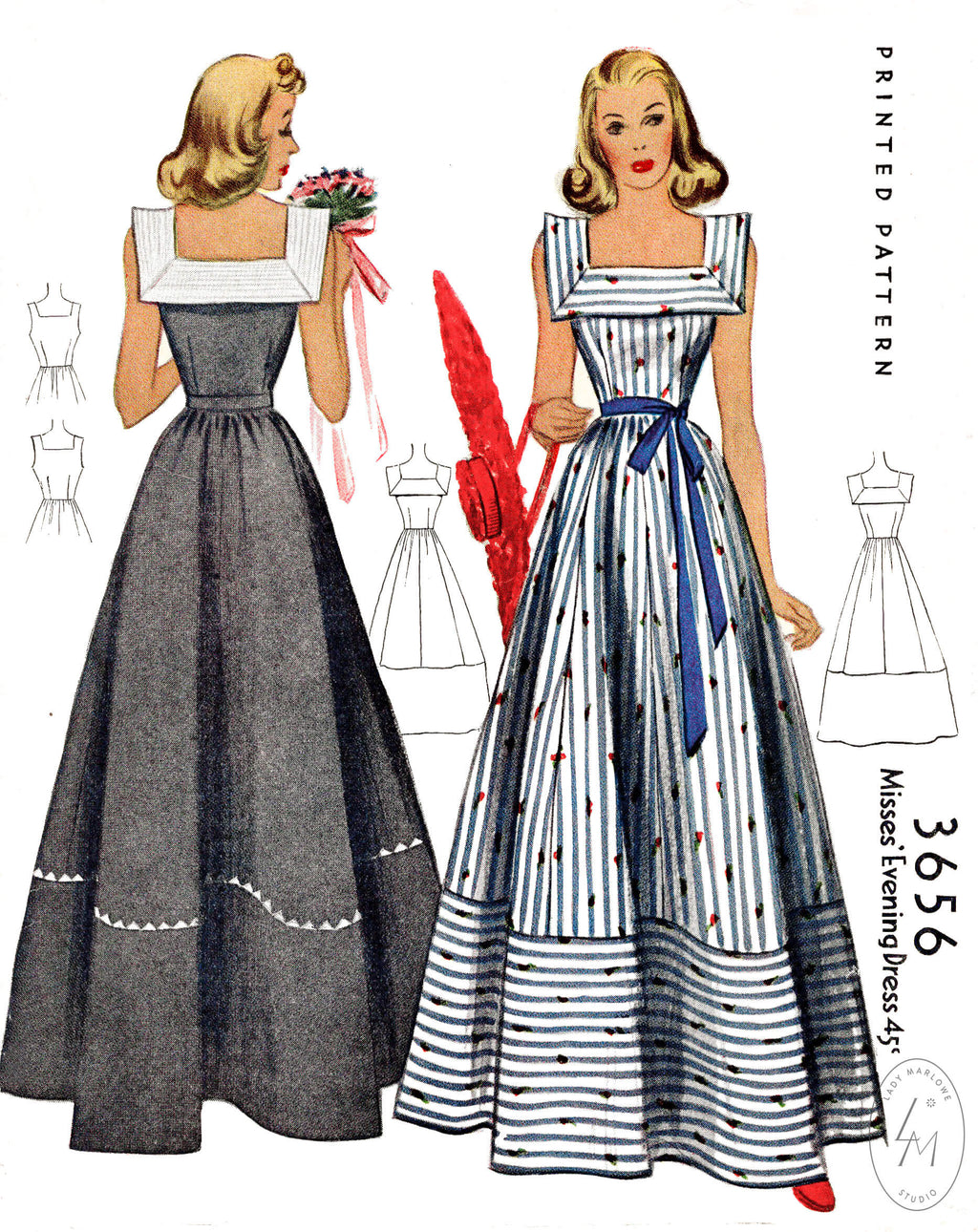1940s day or evening dress vintage sewing pattern repro 3863 – Lady Marlowe