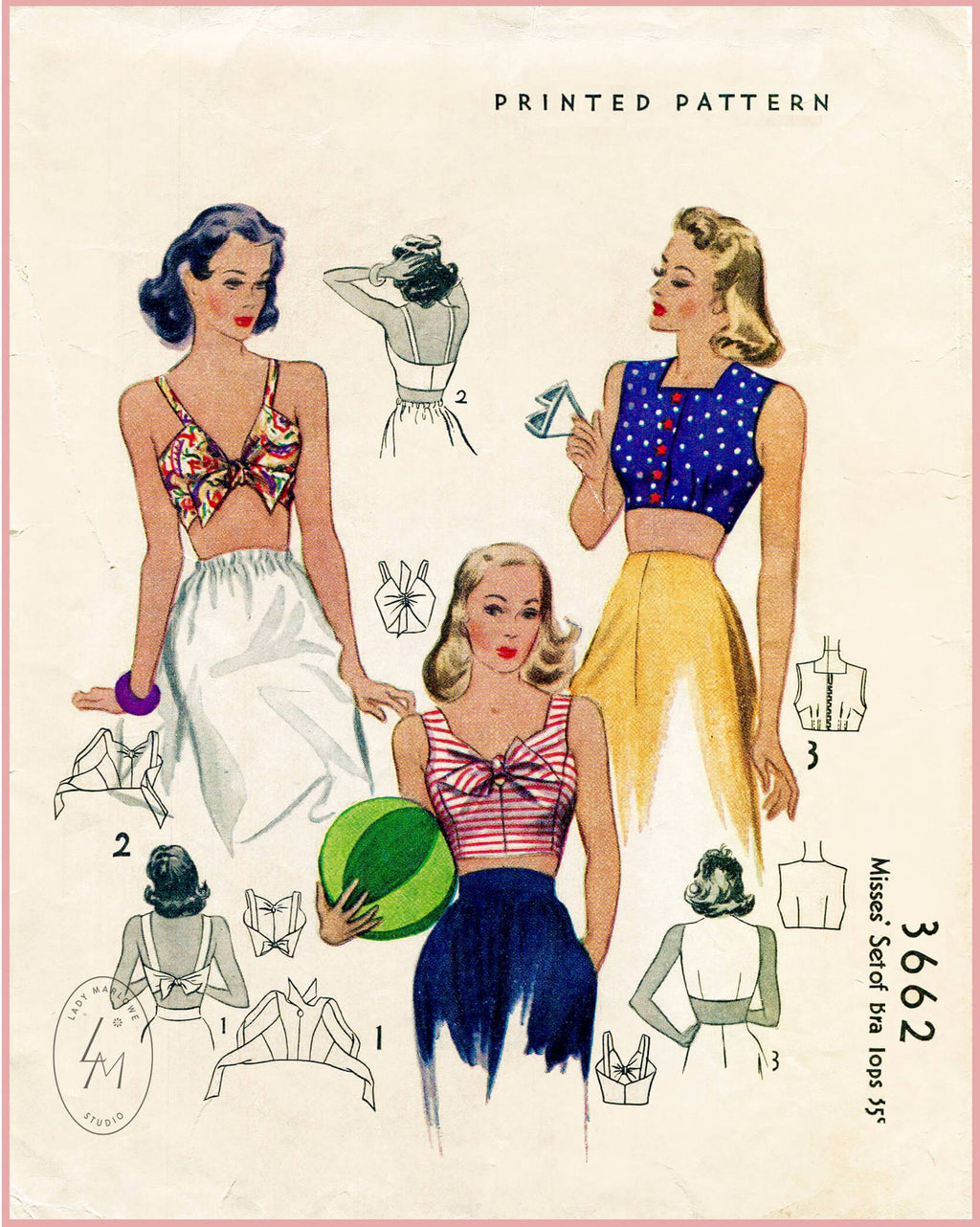 1940s vintage sewing pattern McCall 3662 crop top beachwear
