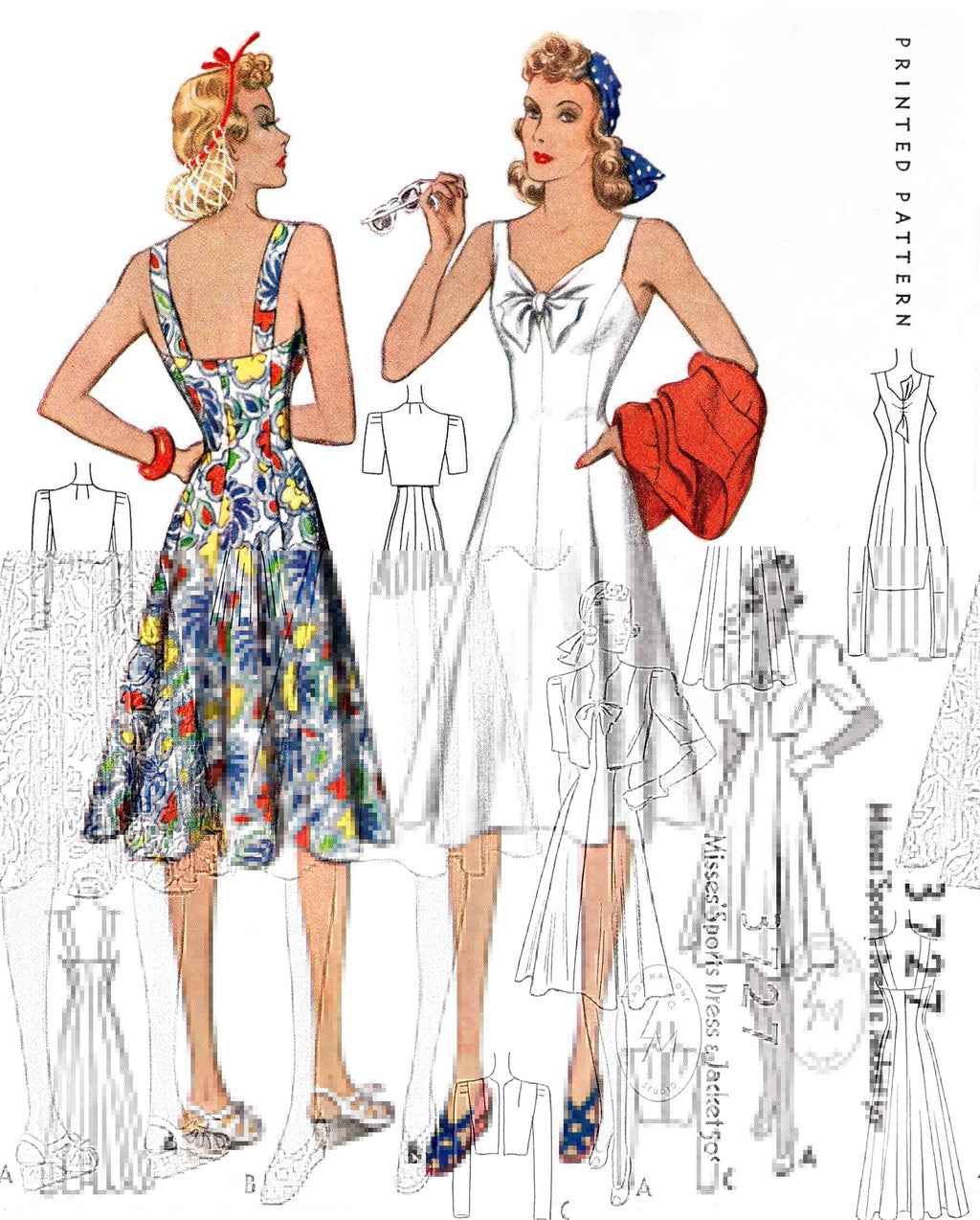 1940s McCall 3727 princess seam sun dress & cropped bolero jacket vintage sewing pattern reproduction