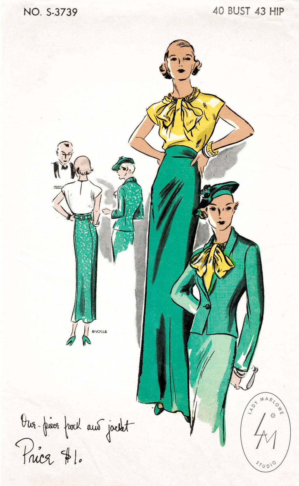 Vogue 3739 1930s evening ensemble blouse jacket skirt pattern