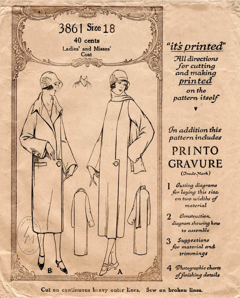 McCall 3861 1920s vintage sewing pattern 1920 20s coat outerwear