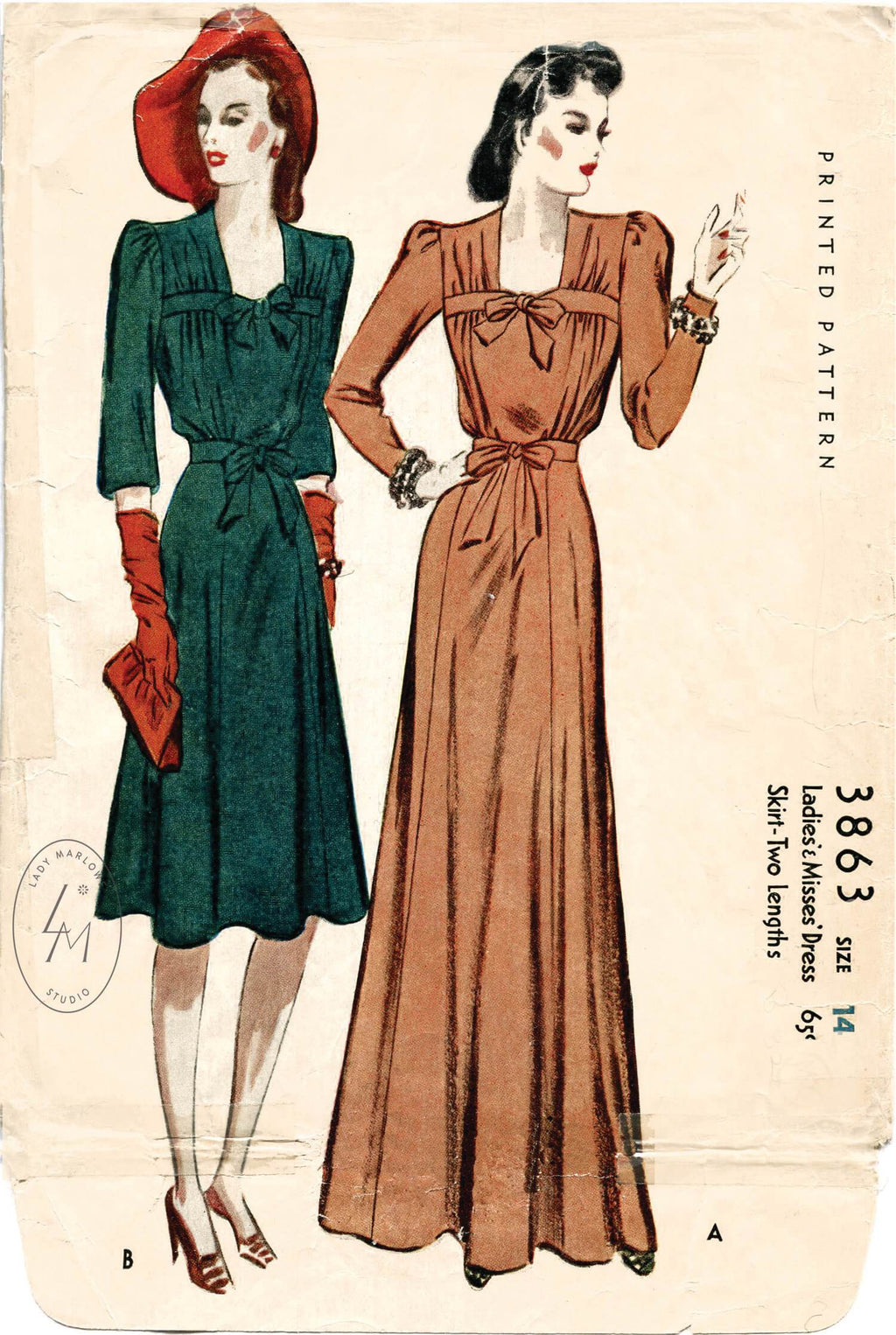 McCall 3863 1940s vintage sewing pattern 1940 40s dress evening gown