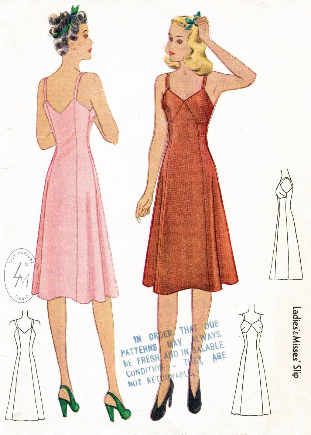 1940s vintage lingerie sewing pattern slip dress reproduction
