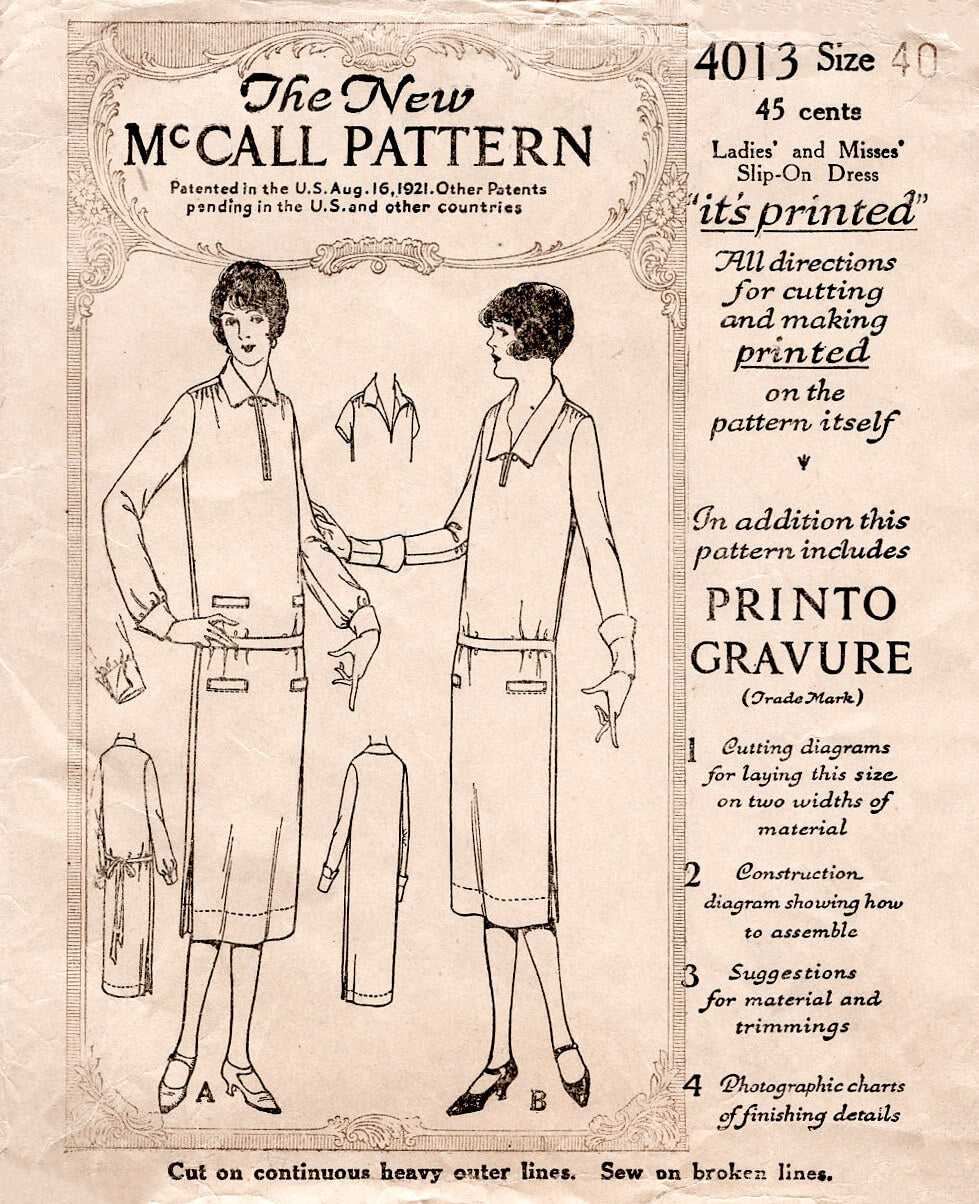 1920s 20s flapper dress McCall 4013 chelsea collar drop waist vintage sewing pattern reproduction