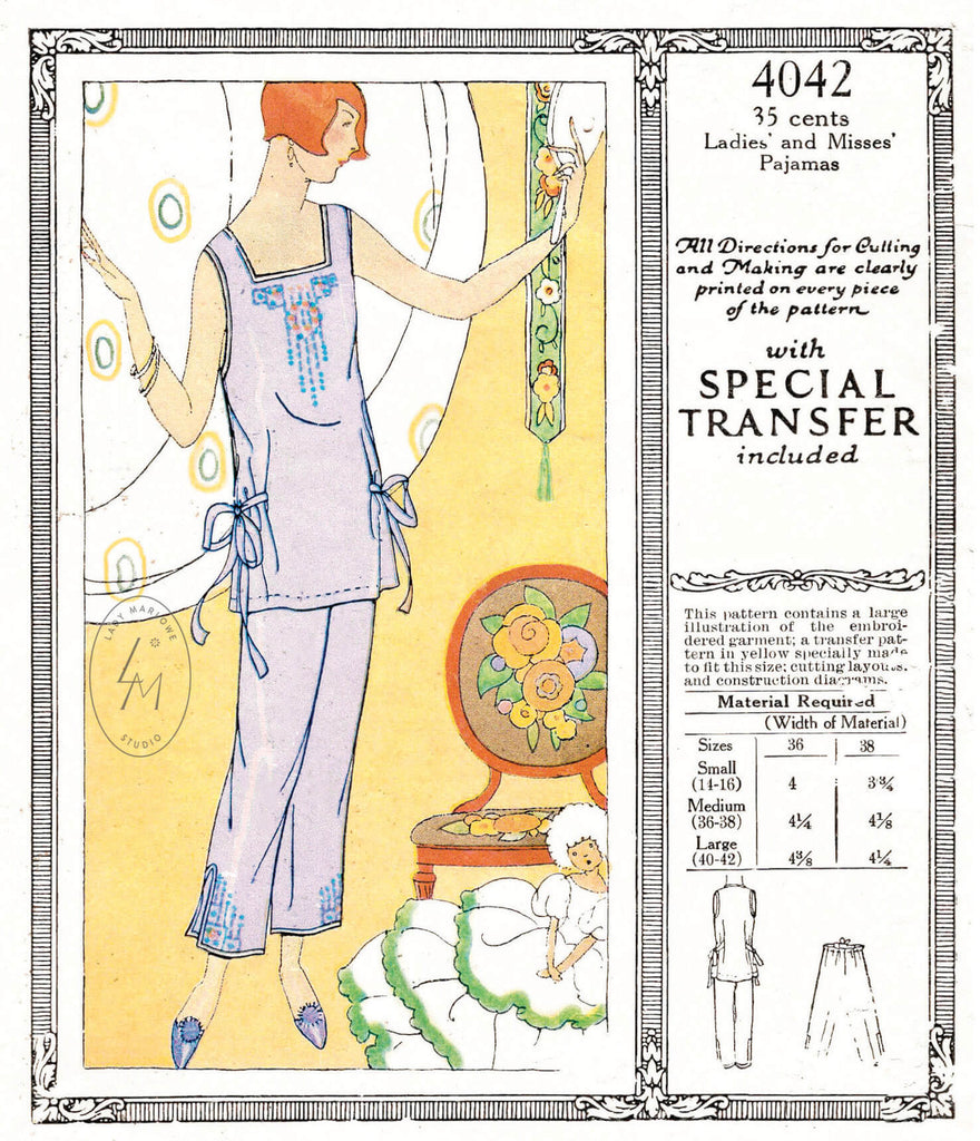 1920s McCall 4042 chinoiserie pajamas art deco vintage sewing pattern reproduction