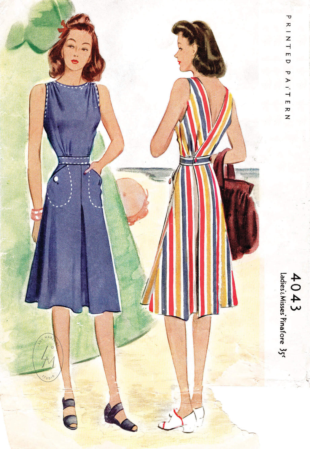 McCall 4043 1940s vintage sewing pattern reproduction pinafore wrap dress