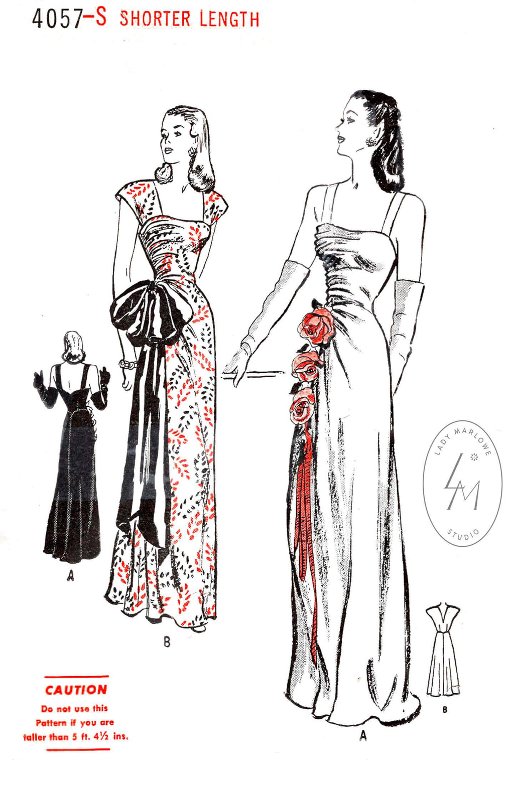 Butterick 4057 1940s evening gown dance dress vintage sewing pattern reproduction