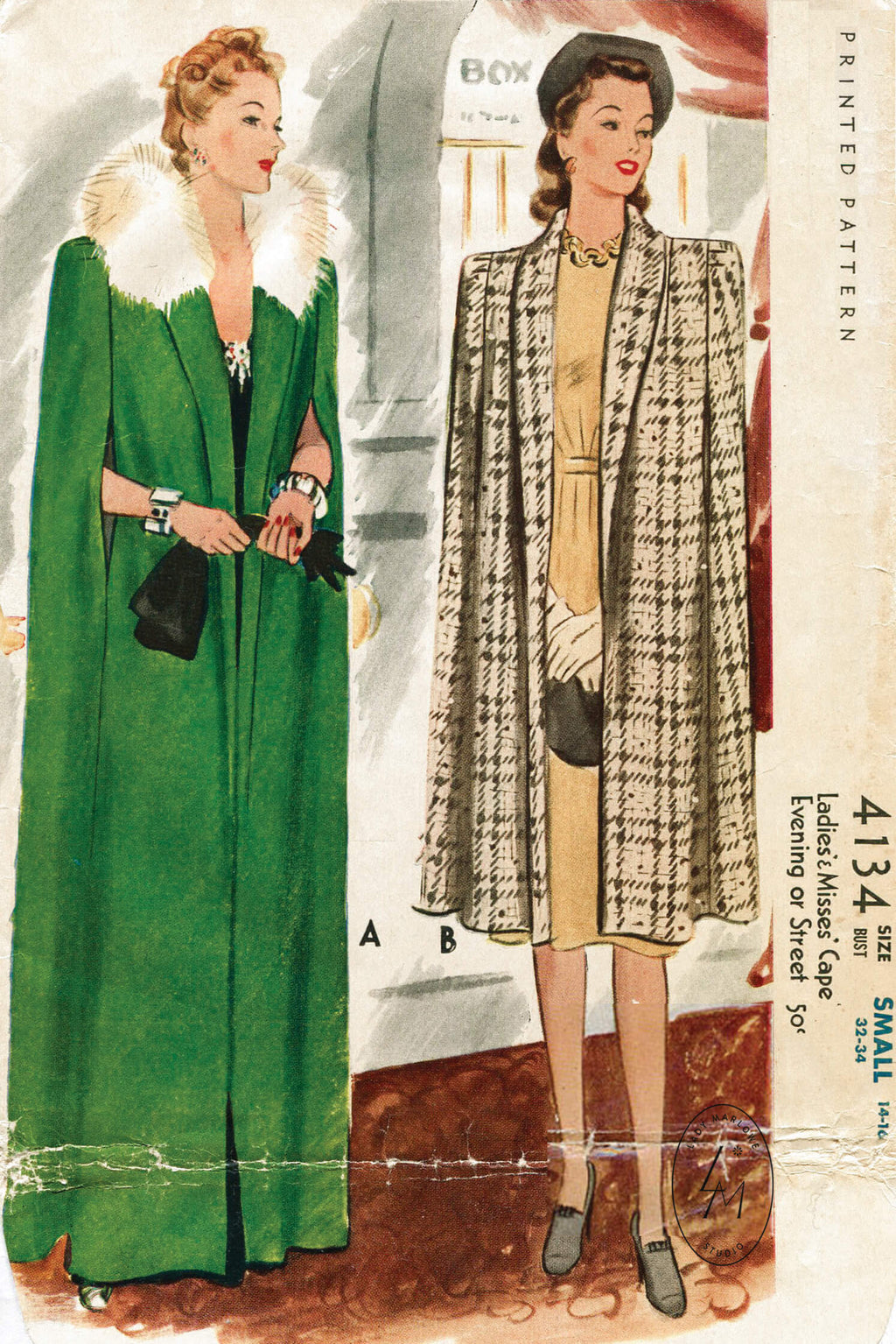 McCall 4134 1940s cape vintage sewing pattern