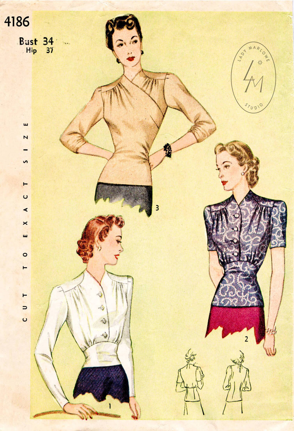 Simplicity 4186 1940s set of blouses sewing pattern