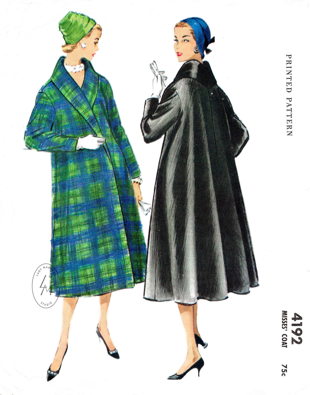 McCall's 4192 1950s swing coat with shawl collar vintage sewing pattern reproduction