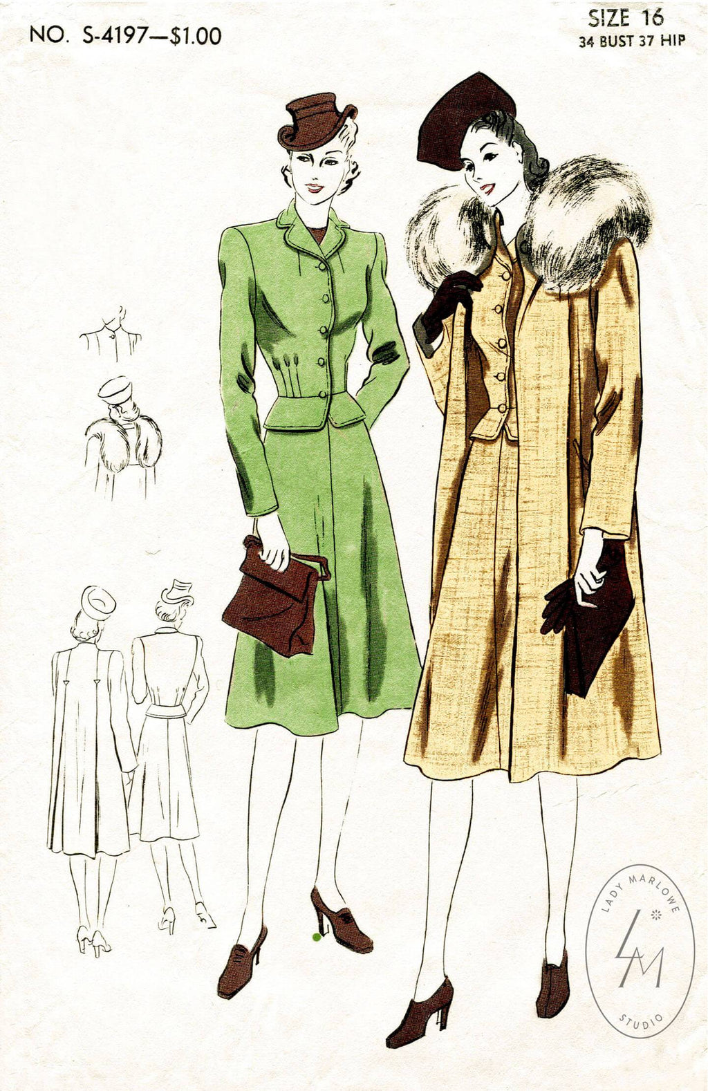 Vogue S-4197 1940s coat jacket skirt vintage sewing pattern