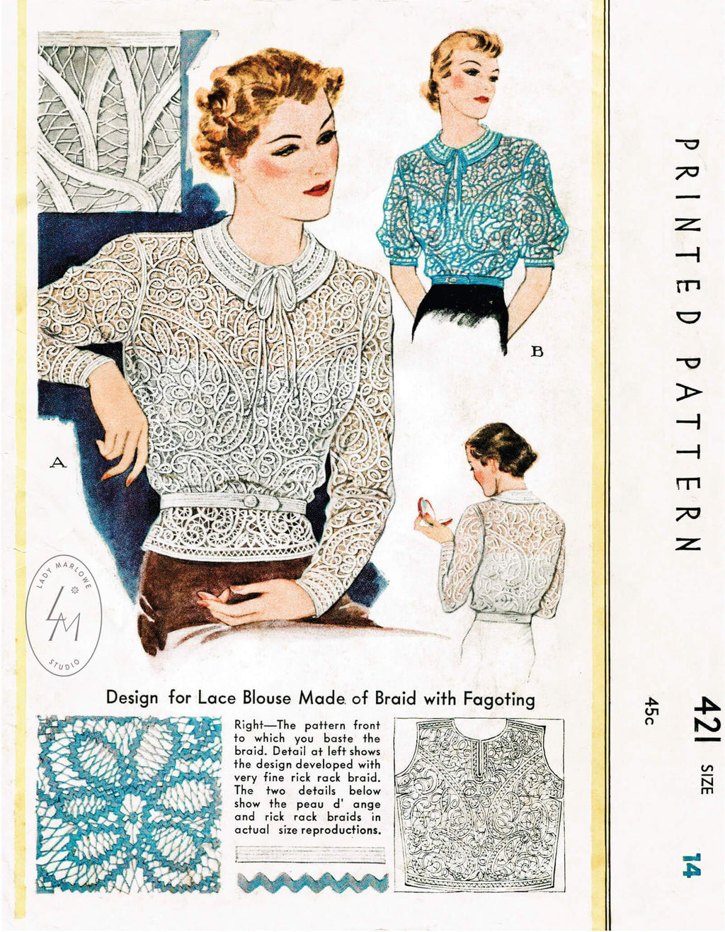 McCall 421 1930s lacework blouse vintage sewing pattern