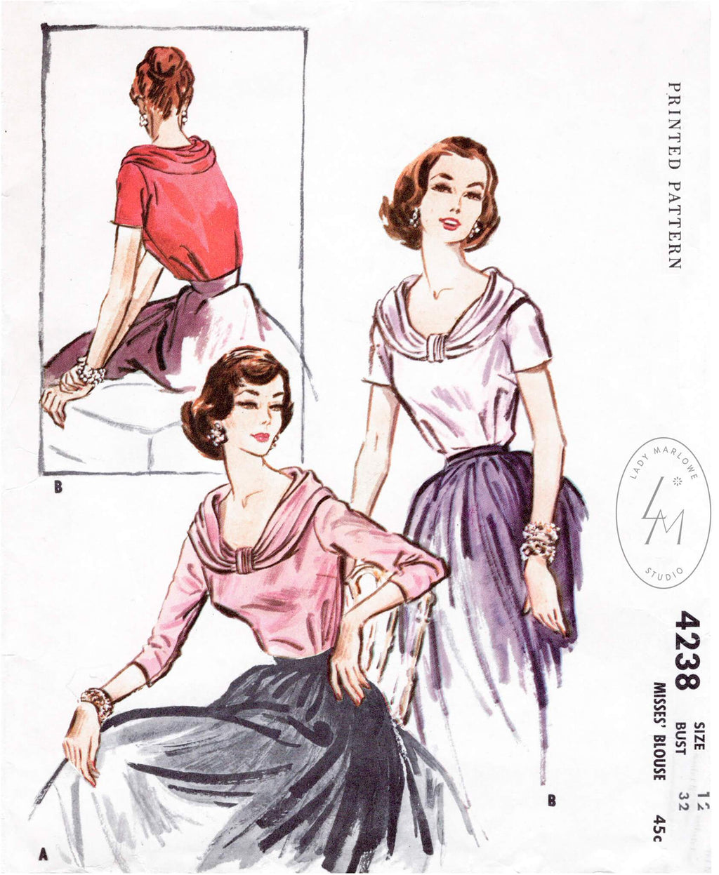 McCall 4238 1950s blouse sewing pattern 1950