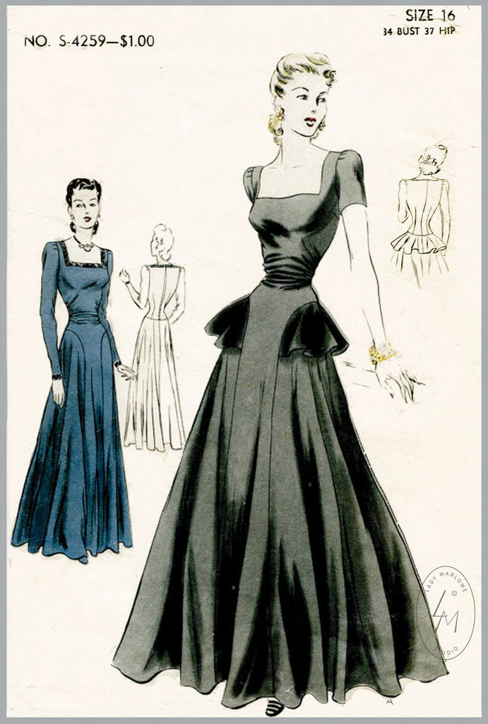 1940s evening gowns and cocktail dresses sewing patterns Lady Marlowe 1940s evening gowns and cocktail dresses sewing patterns Lady Marlowe