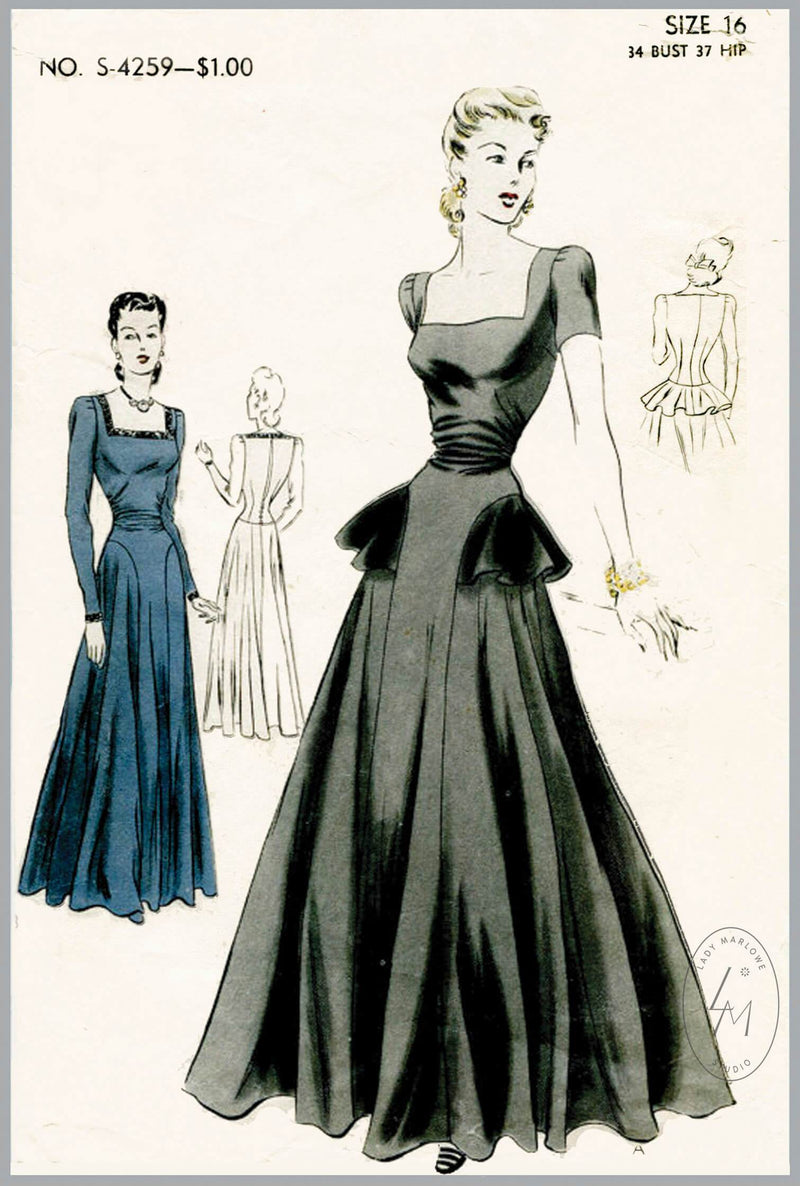 1940s evening gowns and cocktail dresses sewing patterns – Lady
