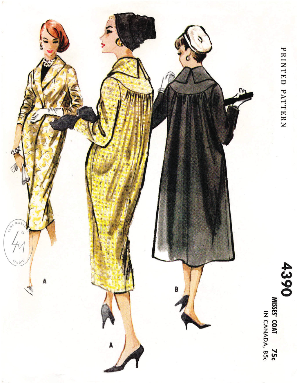 1950s cocoon coat swing coat vintage sewing pattern reproduction McCall's 4390