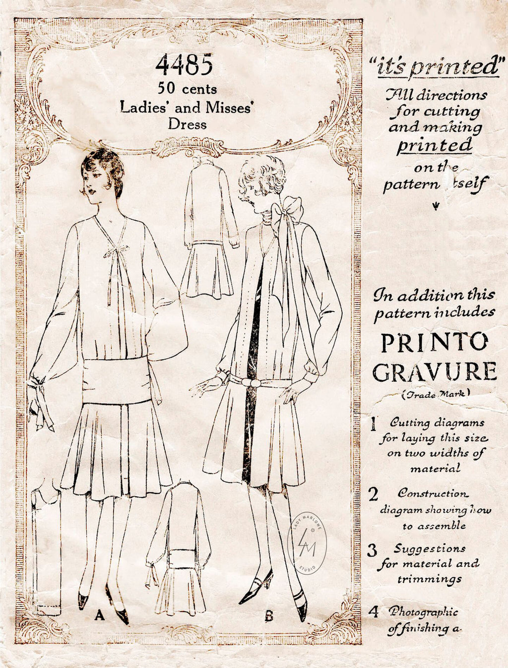 1920s McCall 4485 vintage sewing pattern flapper dress drop waist style reproduction