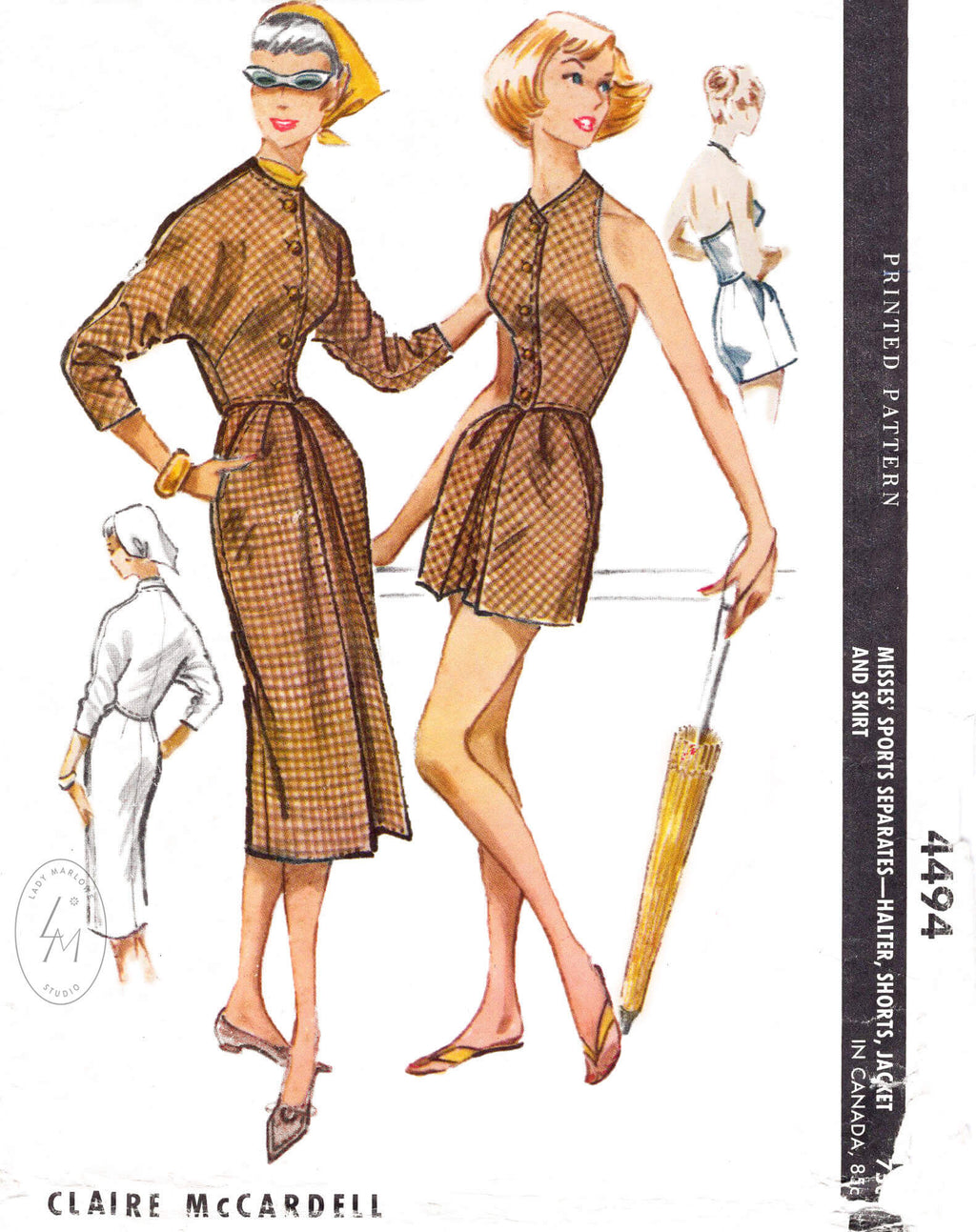 McCall's 4494 Claire McCardell 1950s 1960s vintage sewing pattern repo dolam sleeve dress beachwear